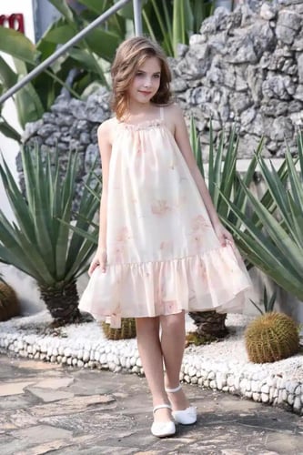 فستان بناتي أنيق بيج علاقي 7037