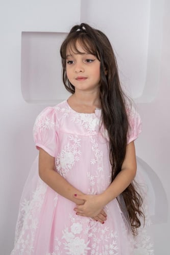 فستان سهرة بناتي وردي مورد فخم s01142