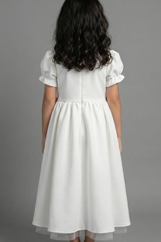 فستان سهرة بناتي أناقة كلاسيكية باللون الأبيض والو...