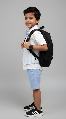 قميص أولادي أبيض بنقشة ناعمة مع صديري مخطط وربطة ع...