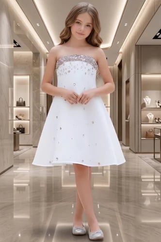 فستان سهرات بناتي أبيض بفصوص s01266