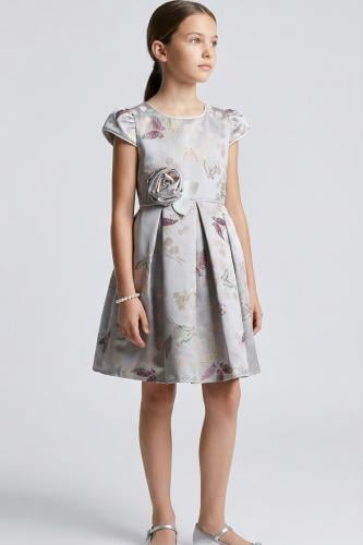 فستان بناتي أنيق باللون الرمادي بتصميم راقٍ S01292