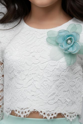 بلوزة بناتي دانتيل سكري كم طويل 7313