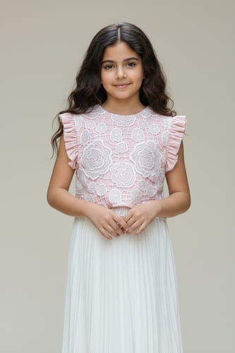 تنورة بناتي ابيض بيلسية بخصر مطاط 7312-