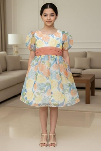 فستان بناتي مورد بحزام على الخصر 7272