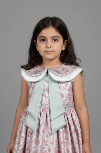 فستان سهرة بناتي فاخر بنقوش الزهور وربطة S01272