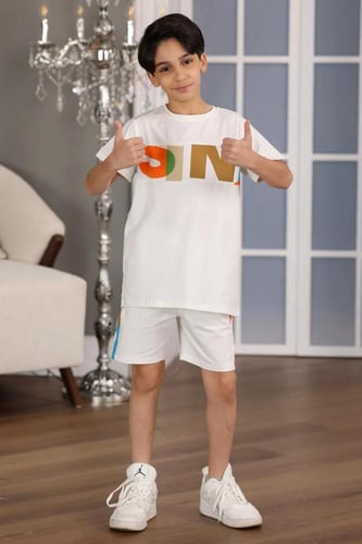 طقم ترنج ولادي ابيض كتابه على الصدر 2927