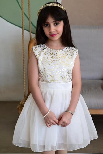 فستان سهره بناتي نقش ذهبي S01077