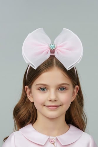 طوق شعر بناتي مع بكلة بلون وردي T-036