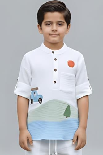 قميص ولادي أبيض برسومات مرحة 4176