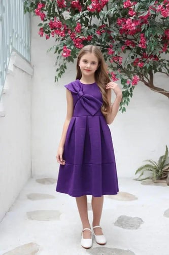 فستان بناتي بنفسجي فيونكة بالصدر 7127