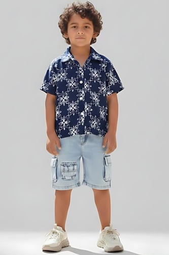 شورت أولادي جينز فاتح بجيوب جانبية -4190