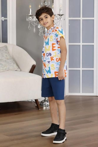 طقم ترنج ولادي ابيض احرف متنوعه 2926