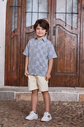 قميص ولادي ازرق مربعات 4007