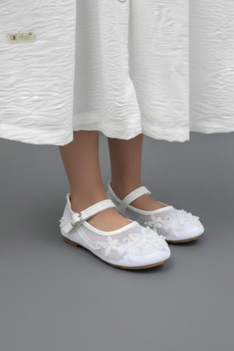 أحذية بناتية أنيقة من الدانتيل المطرز باللؤلؤ S-01...