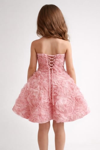 فستان سهرة بناتي وردي فاخر بالزهور S01287