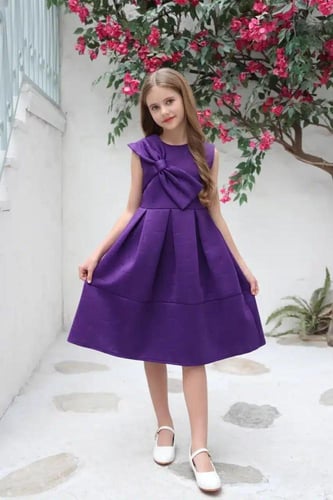 فستان بناتي بنفسجي فيونكة بالصدر 7127