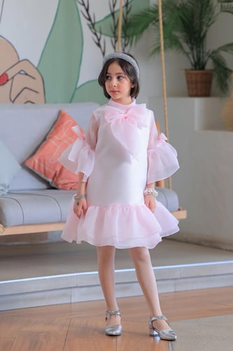 فستان بناتي وردي سهرات S01156