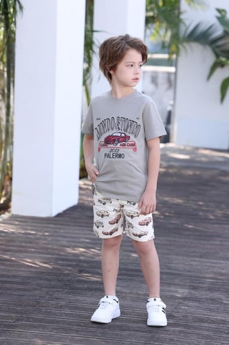 تيشيرت رمادي بطباعة سيارة 4134