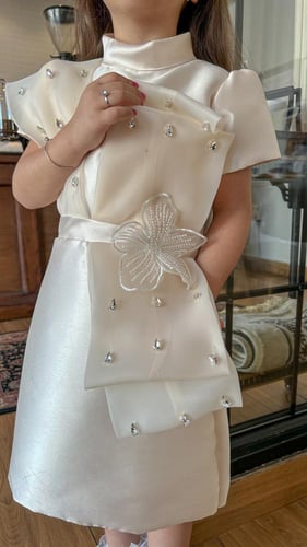 فستان سهرات بيج بفصوص كريستال S01136