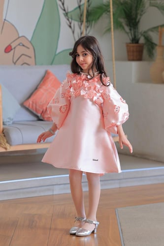 فستان سهرا ت بناتي وردي بتطريز وردي وزهور S01152