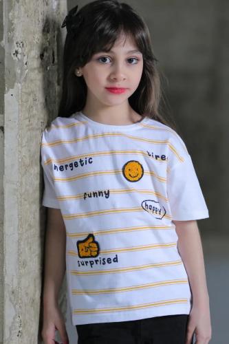 تي شيرت بناتي ابيض مخطط 2880