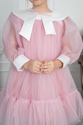 فستان سهرة بناتي وردي باكمام s01118