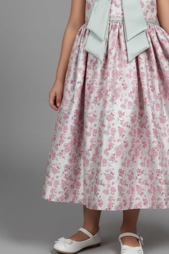 فستان سهرة بناتي فاخر بنقوش الزهور وربطة S01272