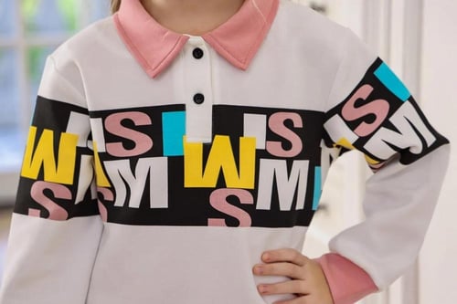 طقم بلوفر ابيض مع بنطلون وردي 3039