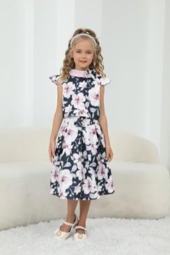 تنورة بناتي كحلي مورد 7243