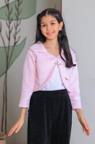 جاكيت بناتي فرو لون وردي 5J