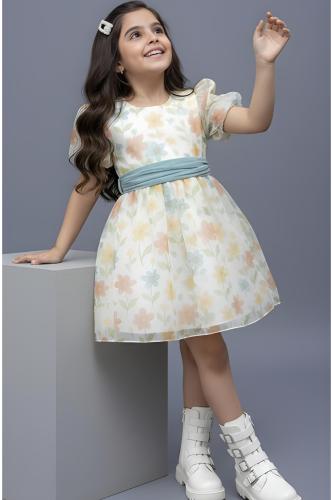 فستان بناتي ابيض كمام منفوشه 7271