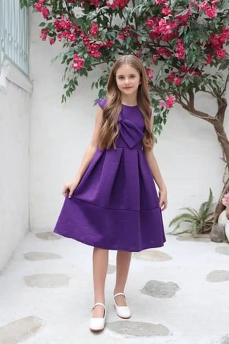 فستان بناتي بنفسجي فيونكة بالصدر 7127