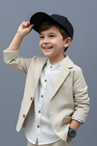 قميص أبيض مع جاكيت بيج 4162