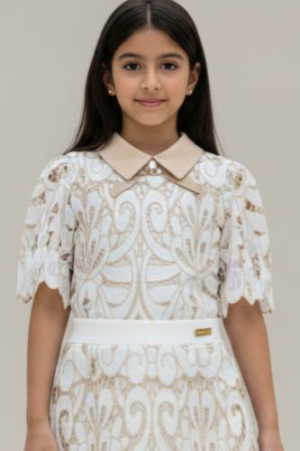 بلوزة بناتي أنيقة بتصميم دانتيل فاخر 7308