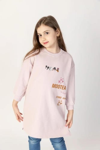 بلوفر شتوي اطفال طويل لون وردي 2488