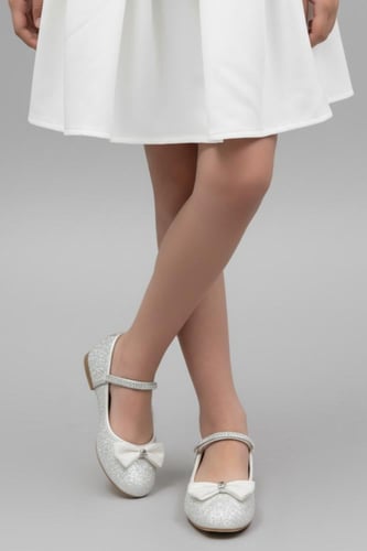 تنورة بناتي ابيض بحزام تيفاني 7187-