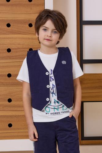 تيشيرت ولادبي ابيض مع سديري كحلي 4144