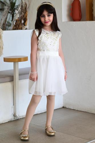 فستان سهره بناتي نقش ذهبي S01077