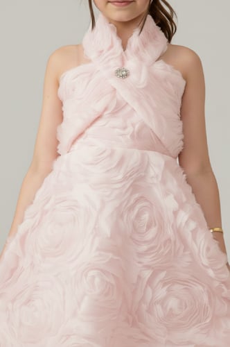 فستان سهرة بناتي وردي بنقشة الروز البارزة S01197-P