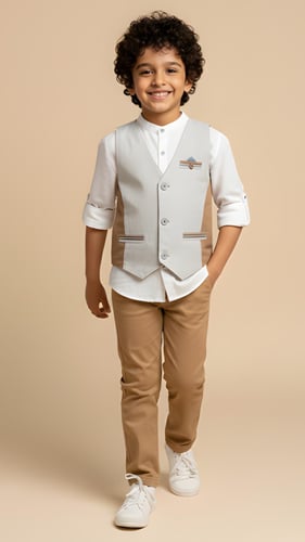 قميص ولادي ابيض مع سديري 4168