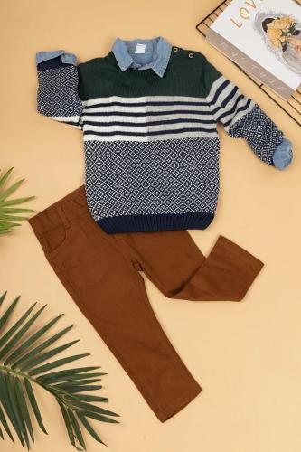 طقم شتوي ولادي مقلم T1027