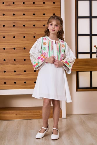 جلابيه بناتي ابيض نقشات جميله 7032