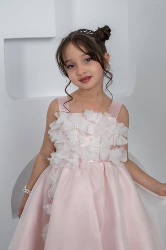 فستان بناتي سهرات وردي S01166