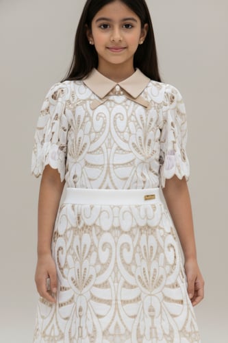 بلوزة بناتي أنيقة بتصميم دانتيل فاخر 7308