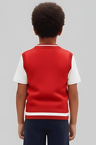 تيشيرت داخلي مع سترة صوف احمر 4194