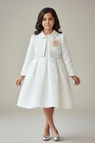 فستان أبيض فاخر بنقشة ورود مع جاكيت قصير 7319