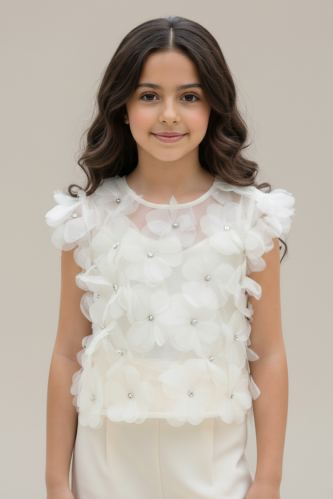 بلوزة بناتي سكري كت مزينة بورد 7294