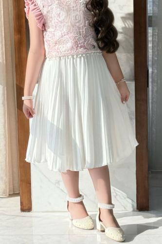 تنورة بناتي ابيض بيلسية بخصر مطاط 7312-