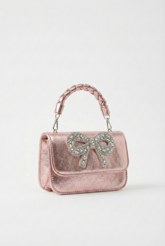 حقيبة بناتي روز معدنية بفيونكة مرصعة بالكريستال B0...